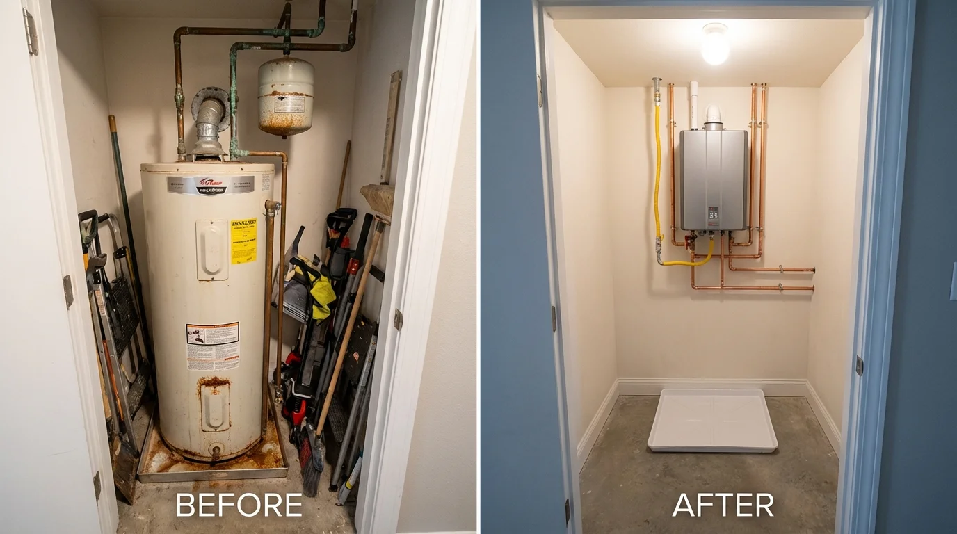 Tank water heater versus wall-mounted tankless unit comparison for Slatington, PA homeowners