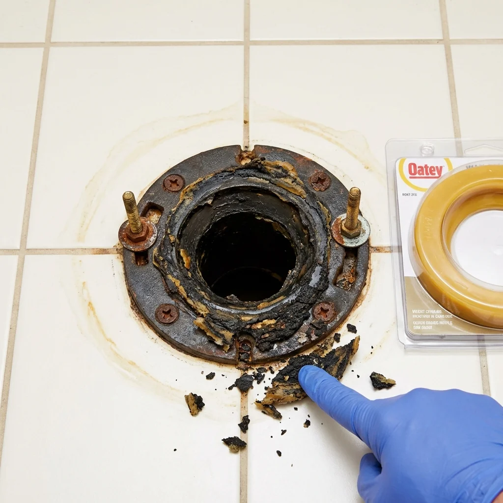 Failed wax ring showing water seepage at the base of a toilet in a Slatington, PA home