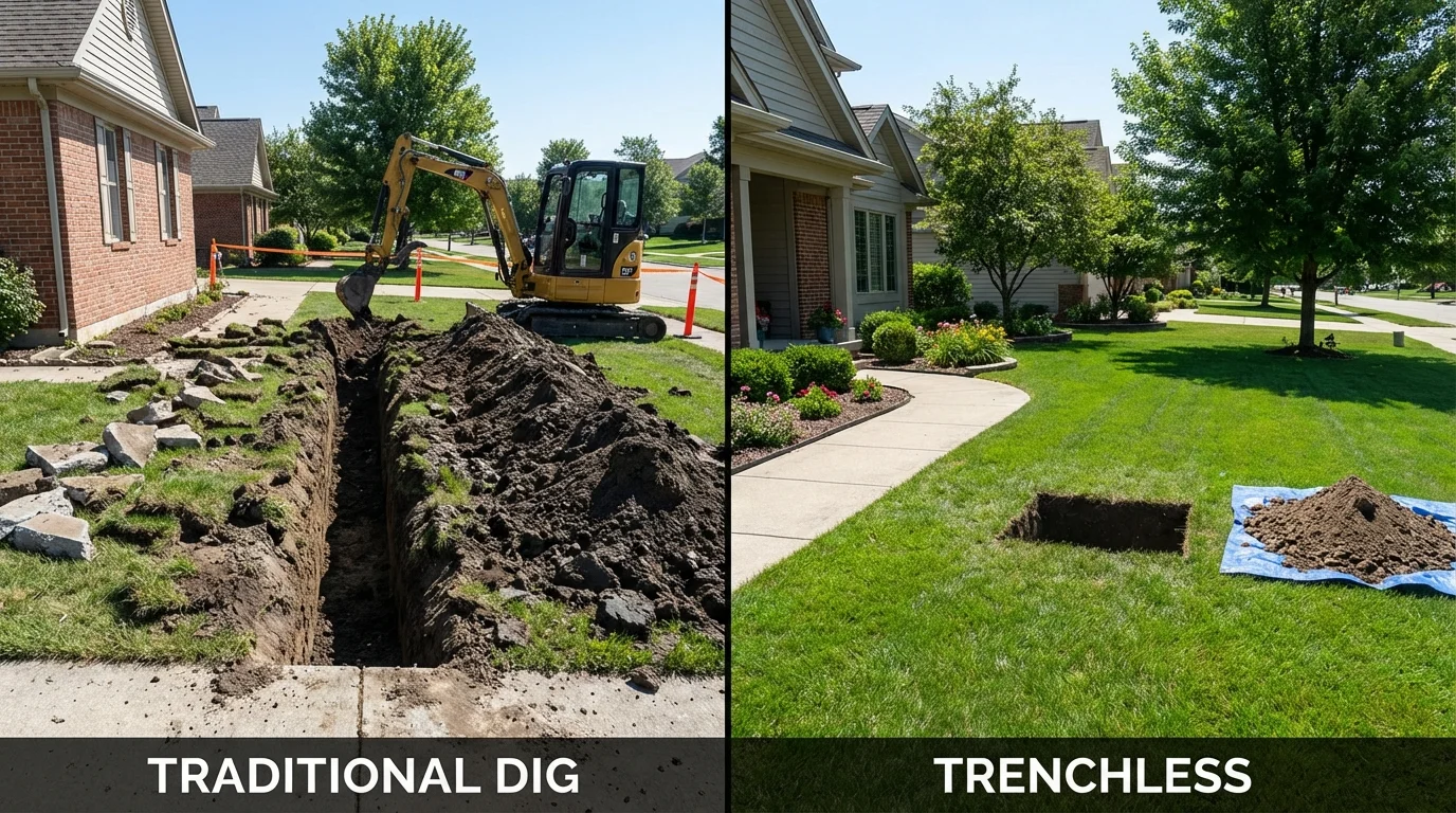 Trenchless sewer repair with minimal yard damage versus traditional excavation in Slatington, PA